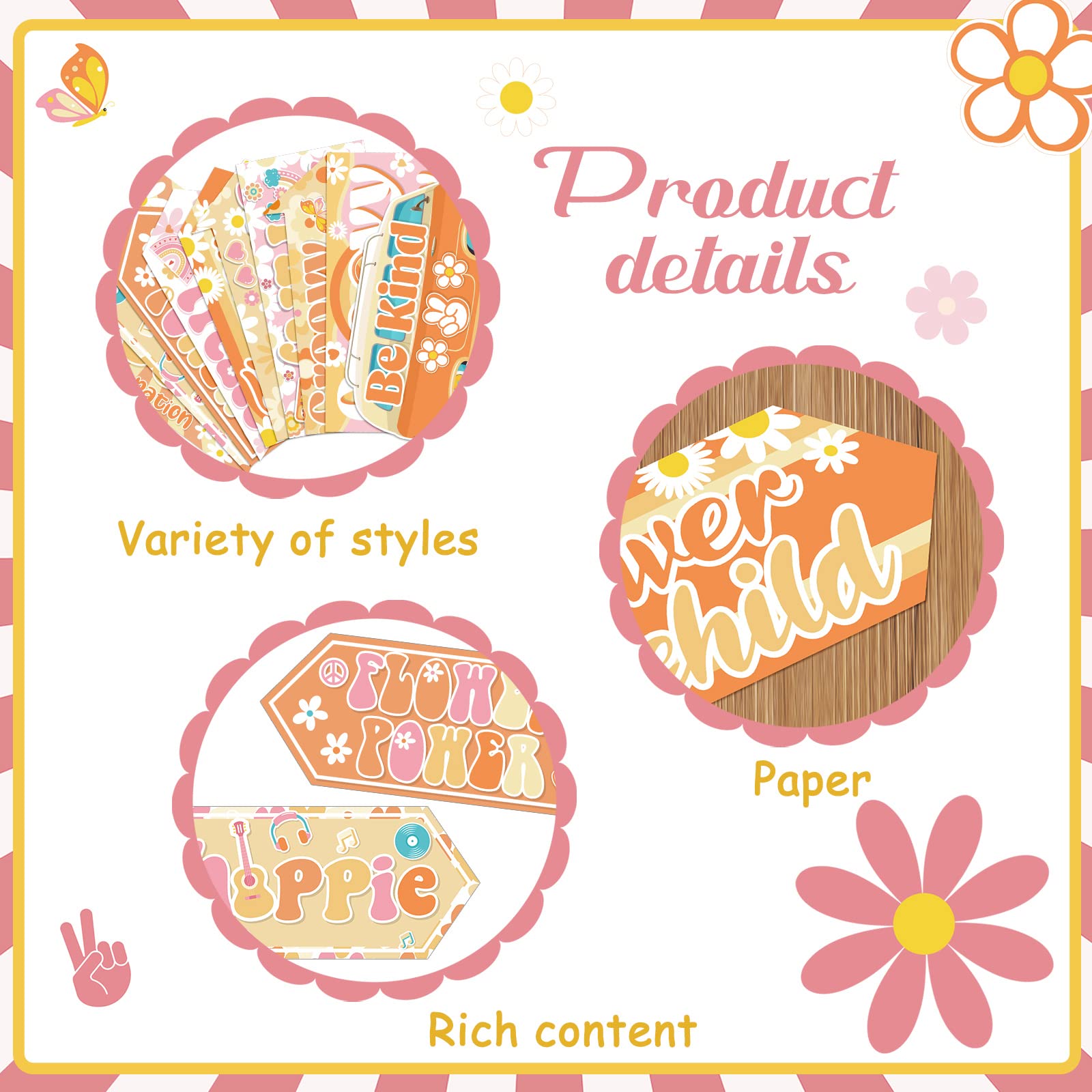 Jecery 20 Pcs Two Groovy Party Decorations Retro Hippie Boho Party Signs 60'S Retro Decor Groovy Party Decorations Boho Hippie W